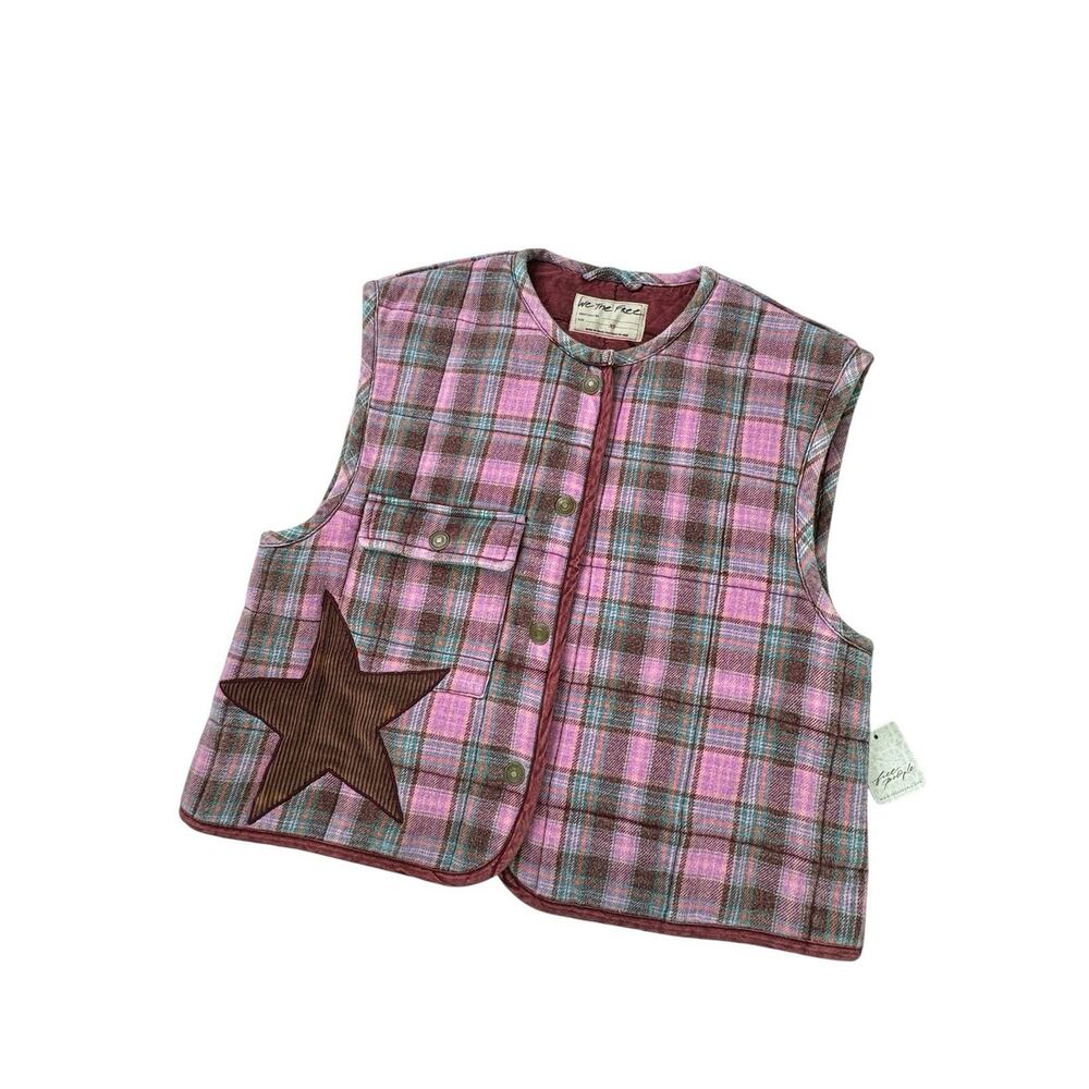 NWT Free People Blanket Like Starry Plaid Vest Jacket Size Medium $158